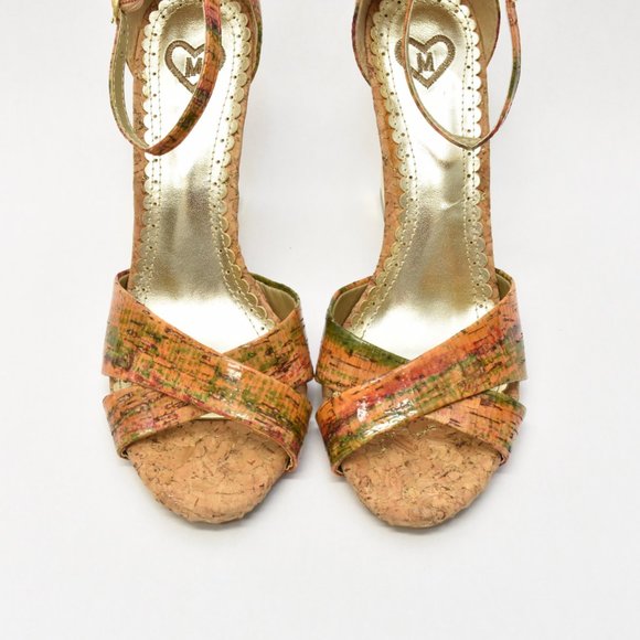 Sz 8 Cork & Gold Block Open-toe Block Heel - Picture 10 of 10